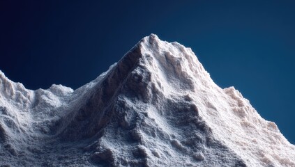 Close-up of a sculpted, snow-capped mountain peak against a deep blue sky