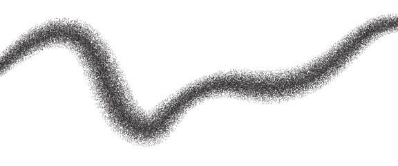 Dots gradient abstract wavy line shape. Squiggle curves way black grain textured element. Long stipple path effect brushstroke. Whimsical underline gradient dotwork. Vector noise background.
