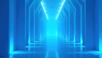 Blue Futuristic Abstract Monochrome Interior Designed As Minimal Surreal Art Installation