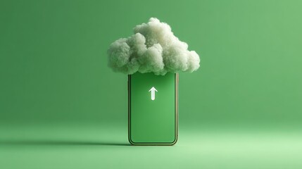 A soft white cloud emerging from a smartphone representing cloud technology and connectivity in modern digital life