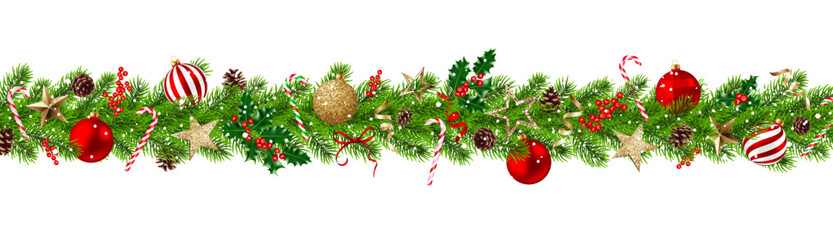 Christmas border, decoration garland, fir branch, ornament