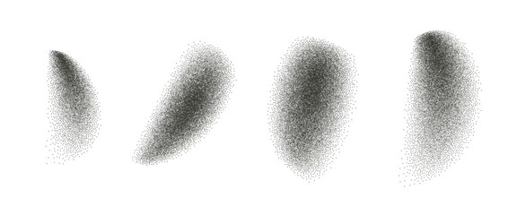 Organic dotwork gradient wavy shapes set. Irregular dynamic halftone figures. Random abstract underlines paint. Wave brush stroke forms. Vector illustration isolated on transparent background.