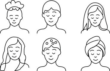 Hair Care Icon set , Showing Shampoo, Conditioner, Hair Brush, Comb, Scissors, Oil, Spray, Styling Tools, Treatment, and Salon Beauty Elements in Modern Vector Style, perfect for haircare and shampoo