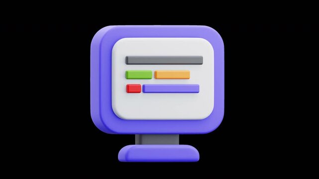 Cybersecurity Log Analysis and SIEM Dashboard Concept. 3D Animation of a computer screen monitoring system events and security alerts.