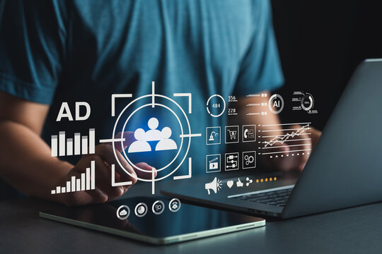 Digital marketing with AI and data analytics. Targeting customers through dashboards, statistics, and automation for business growth.