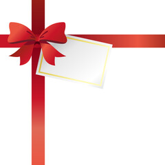 赤色のリボンとカードのラッピングのイラスト