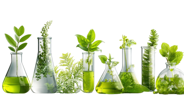 Test tubes with greenery and liquids - Powered by Adobe