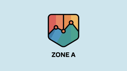 A stylized logo featuring a shield shape with a graph inside and the text zone a below it on blue