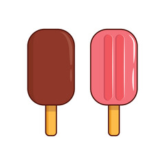 Ice Cream Popsicle Vector Illustration – Chocolate and Strawberry Flavor