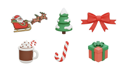 A delightful collection of rendered three-dimensional festive elements and holiday symbols, perfect for capturing the cheerful spirit of the winter season