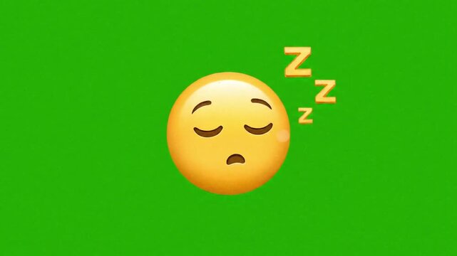 sleep ,emoji, sleeping face with closed eyes and floating zzz cartoon tired expression peaceful rest animation on green screen background digital motion element for editing use