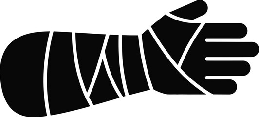 A graphic illustration of a black arm and hand wrapped in white bandages against a white background