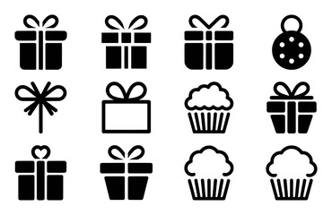 Collection of Gift Boxes, Cupcakes, and Ornament Icons