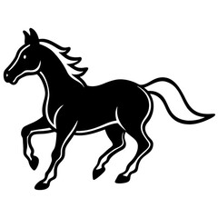 Minimilist silhouette of a black horse running with a white mane and tail on a white background in a simple style vector