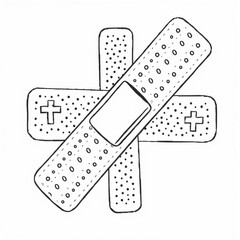 Minimilist two adhesive bandages in a cross formation with visible perforations and a white rectangular pad design vector