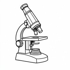 Minimilist illustration of a classic microscope with a black outline on a white background for scientific study use vector