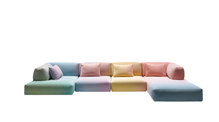 Colorful modular sectional sofa, isolated on transparent background