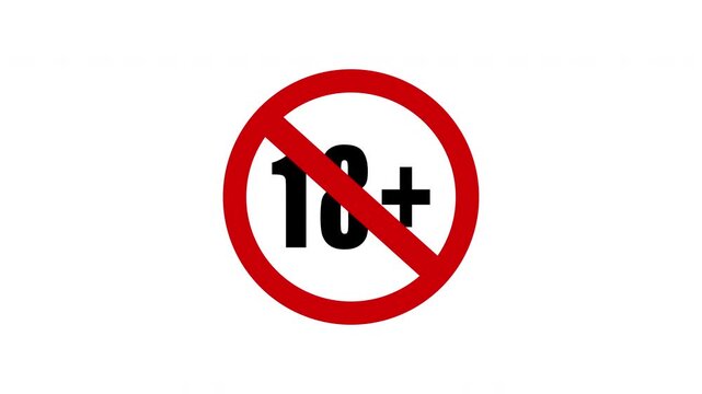 18 plus icon sign animation on white background. Under 18 sign warning symbol. Sensitive content sign opening video. Censor Icon warning adult , viewer direction advised, sensitive logo