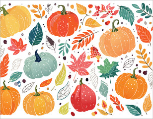 Autumn abstract colorful Background. Fall season and Thanksgiving theme. Editable vector templates with leaves and geometric pattern. Nature elements for poster, banner, cover, card, Sale, advertising