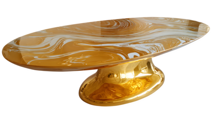 Golden marble effect coffee table, isolated on transparent background