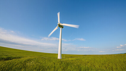 wind turbine on green field