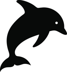 Obraz premium Stylized black silhouette of a graceful dolphin leaping and swimming in the ocean water silhouette