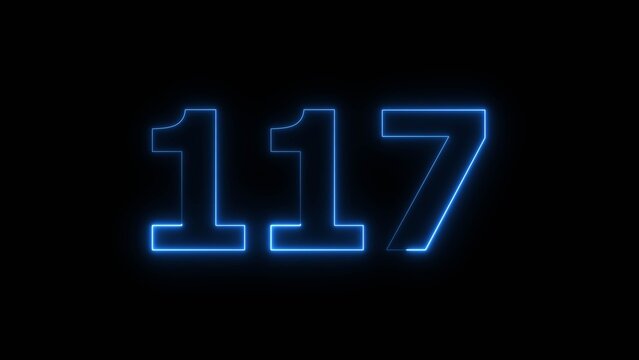 Abstract beautiful blue neon 117 number illustration background 4K.