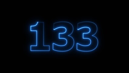 Abstract beautiful blue neon 133 number illustration background 4K.