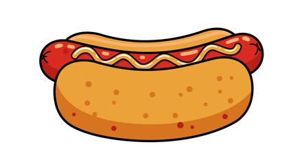 Delicious cartoon hot dog with mustard in a soft bun a classic american fast food favorite