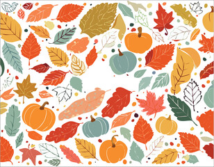Autumn abstract colorful Background. Fall season and Thanksgiving theme. Editable vector templates with leaves and geometric pattern. Nature elements for poster, banner, cover, card, Sale, advertising