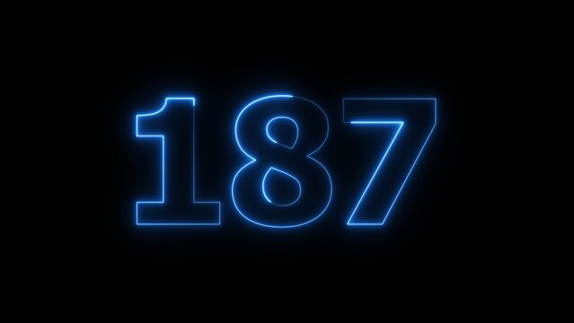 Abstract beautiful blue neon 187 number illustration background 4K.