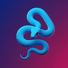 Fototapeta premium Blue snake against a vibrant gradient background in a modern style.