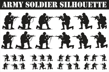 Army soldier silhouette designed in bold black on a transparent background