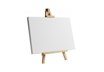 Wooden easel with blank canvas isolated on transparent background