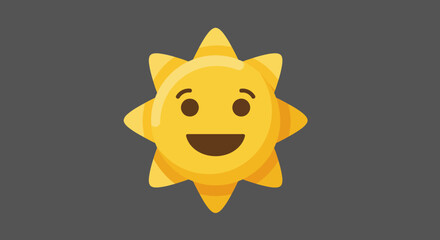 Cheerful cartoon sun with a friendly face and bright yellow rays on a dark gray background