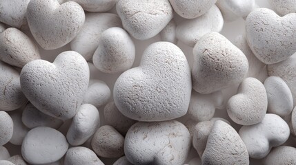 Close-up of many white heart-shaped objects