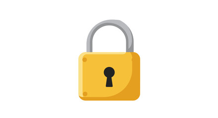 A simple bright yellow padlock with a silver shackle isolated on a white background representing security and protection
