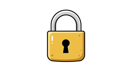 Simple cartoon illustration of a golden padlock with a silver shackle on a white background