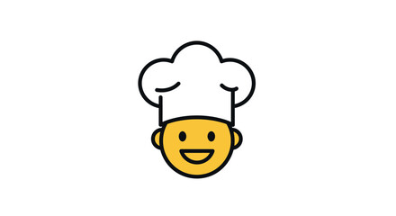 Happy chef character wearing a tall white toque blanche hat smiling with joy