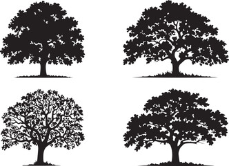 Obraz premium Four unique tree silhouettes, designed in bold black for a striking visual effect