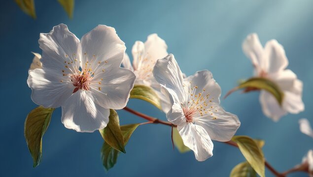 Delicate spring blossoms against a vibrant blue sky - Powered by Adobe