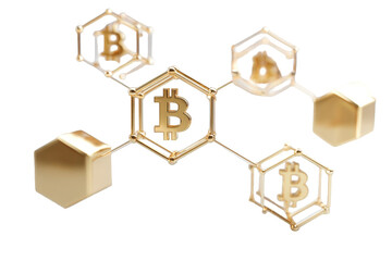 Gold Bitcoin Hexagonal Molecular Structure