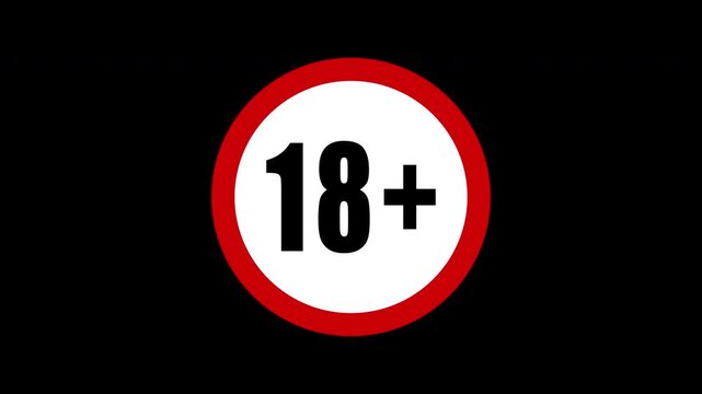 18 plus icon animation on transparent background. Under 18 sign warning symbol. Sensitive content sign opening video