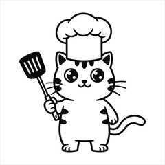 Adorable cartoon chef cat holding a spatula ready for culinary adventures fun pet character