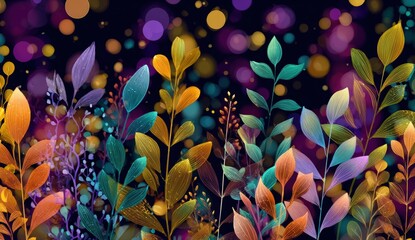 Vibrant, colorful, abstract floral design with bokeh background