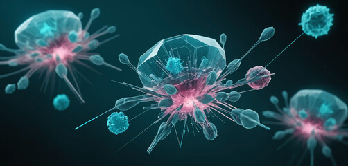 3D Jellyfish-Like Nanobots Attacking Cancer Cells &ndash; Futuristic Medical Concept