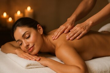 Obraz premium Woman Getting Relaxing Back Massage at Spa