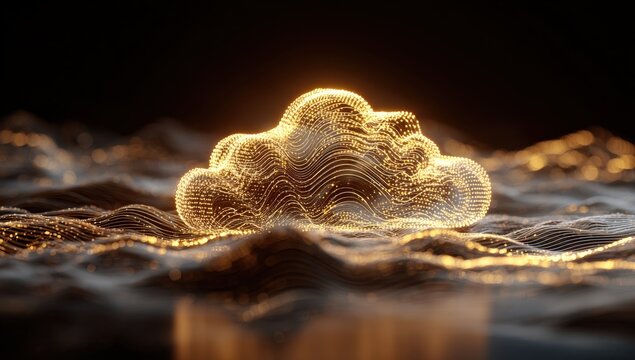 Golden cloud graphic on textured surface