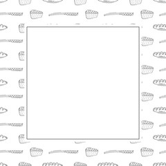 Food frame. doodle fast food square frame. hand drawn food and beverage frame background. food background