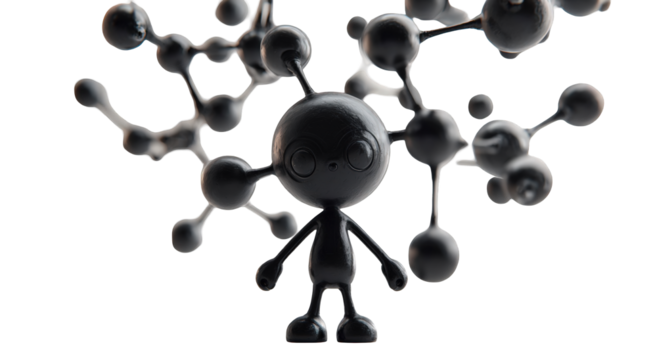 Abstract digital art of a stylized character surrounded by interconnected shapes